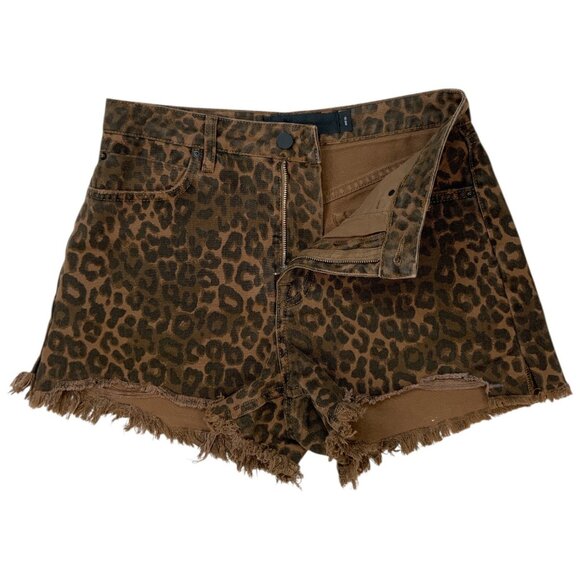 Alexander Wang X Denim Bite Short 26 Tan Leopard Print Frayed - Picture 3 of 12
